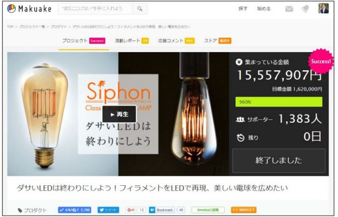 フィラメントを再現した美しい LED 電球『Siphon』（サイフォン） 新